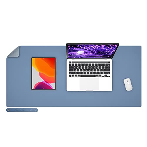 Wolaile Faux Leather Desk Pad Blotter,Water and Slip Resistant Writing Desk Protector Mat,Blue Large Mouse Pad for Desktop/Office Home Table Cover,36x17 in - color: Blue