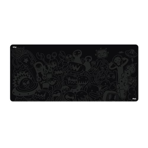 Pixio Mouse Pads - 36 x 16 inch XXL Monster Doodle Black Multifunctional Large Desk Mats for Gaming, Office, Desktop Anti-Slip Waterproof Washable Computer Mouse Mat - color: Black Monster Doodle