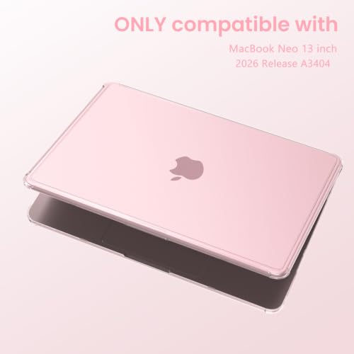 G JGOO Compatible with MacBook Neo Case 13 inch 2026 Release Model A3404 with A18 Pro Chip, Anti-Fingerprints Reinforced TPU Bumper Hard Shell Case with Keyboard Cover & Screen Protector, Blush - color: Matte Blush