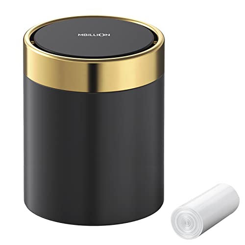 Mini Trash Can with Lid, Desktop Small Trash Can Recycling Bin Cute Metal Garbage Can for Tabletop Countertop Use,Stainless Steel 0.4Gal/1.5L Waste Bin for Office Parlor Car Bedroom,Swing Lid Open - color: Black, size: 1.5 Liter