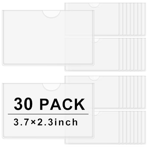 30 Pack Self-Adhesive Index Card Pockets with Top Open for Loading - Ideal Index Card Holder for Organizing and Protecting - Crystal Clear Plastic(3.7 x 2.3 Inches) - size: 3.7 x 2.3 Inches