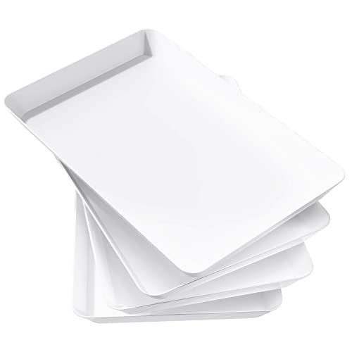 Lifewit 4 Pcs Large Serving Tray for Party, 15" x 10" Reusable Plastic Food Serving Platter for Dessert, Fruit, Cookies, Appetizers & Charcuterie, BPA-Free White Catering Trays for Buffets Display - size: Large (15" x 10")