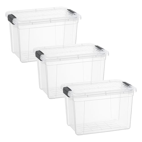 Superio Small Storage Bins with Lids- 3 Pack, 4.75 Qt Clear Boxes for Organizing, Stackable Plastic Containers- BPA Free, Non-Toxic, Odor Free, Organizer for Home, Office, Dorm - size: 4.75 Quart, style: 3 Pack