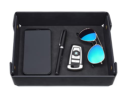 CASIRENA Faux Leather Valet Tray Organizer for Men - Catch-All Tray for Entryway Table Key, Wallet, Watch, Coin Change, Phone, Dresser EDC Dump Jewelry, Bedside Nightstand Desk-top - color: Black, size: Rectangle