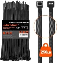 12 Inch V-Shaped Zip Ties Double Sided Toothed,250 LBS Tensile Strength Heavy Duty Cable Wire Ties With Self-Locking Adjustable More Durable Nylon Tie Wraps for Indoor Outdoor（50 Pack） - size: 12 inch 50 Pack （250 Lbs ）