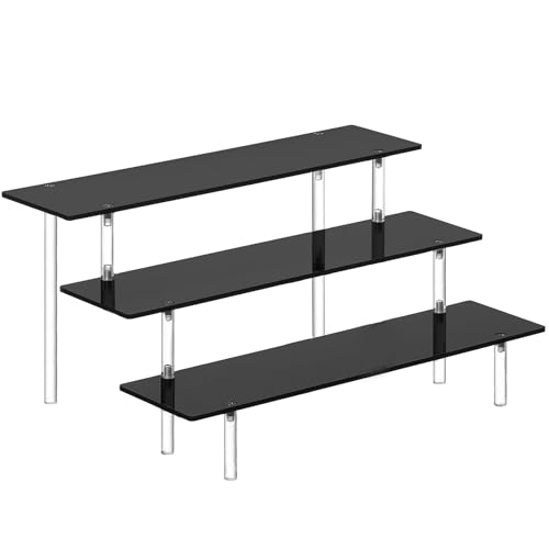 HENABLE 3 Tier Perfume Organizer Stand, Black Acrylic Risers Display Stands, Cologne Shelf Dessert Display for Party, Figure Stand Funko POP Shelves, Collection Cosmetic, Cupcake Stand Holder - size: 3-Tier