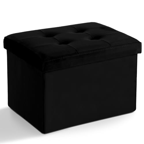 LINMAGCO Storage Ottoman Folding Foot Stool Velvet Foot Rest with Padded Modern Ottoman with Storage for Living Room Puppy Step Stool 17x13x13in(Black) - color: Black(velvet), size: 13"D x 17"W x 13"H