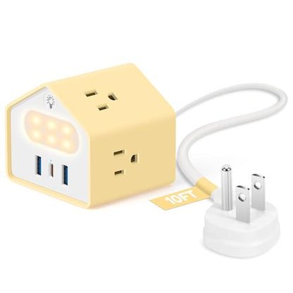 Handy Power Strip with Night Light - Yolk-Yellow Power StripOverload Protection Plug- 20W USB C Charging Station - 4 Outlets + 3 USB Ports for Desk, Nightstand, Couch, Makeup, Electronic Accessories - color: Yolk-Yellow