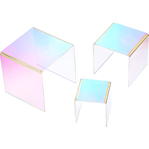 Chuangdi 2 Sets Acrylic Display Risers, Product Stand, Jewelry Display Riser Shelf Showcase Fixtures for Dessert Cupcake Candy Figure Treat Action Showcase(Rainbow Color,Medium Set) - color: Rainbow Color, size: Medium Set