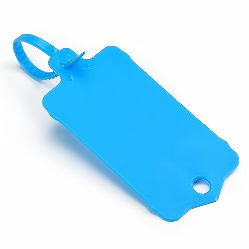 100pcs Blank Plastic Tags for Labeling Reusable Hanging Tags Ties Key Tag Storage Labels Waterproof Plastic Mark Label Writable Hang Sign with One Marker Pen (Blue) - color: Blue, size: 100 PCS
