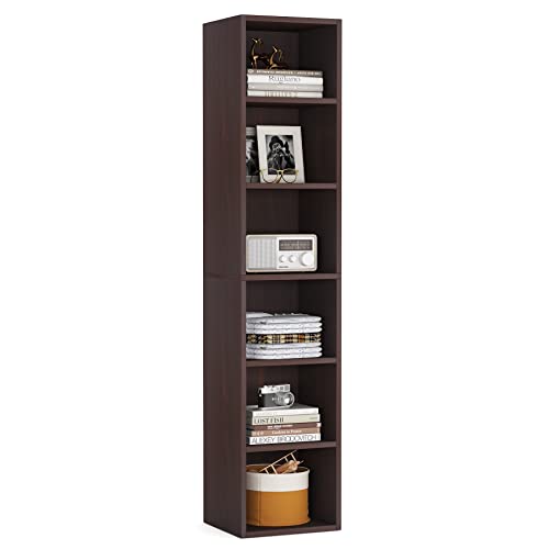 Tribesigns 70.9 Inch Tall Narrow Bookcase, Rustic Corner Bookcase with Storage, 6 Tier Cube Display Shelves for Home Office - color: Cherry