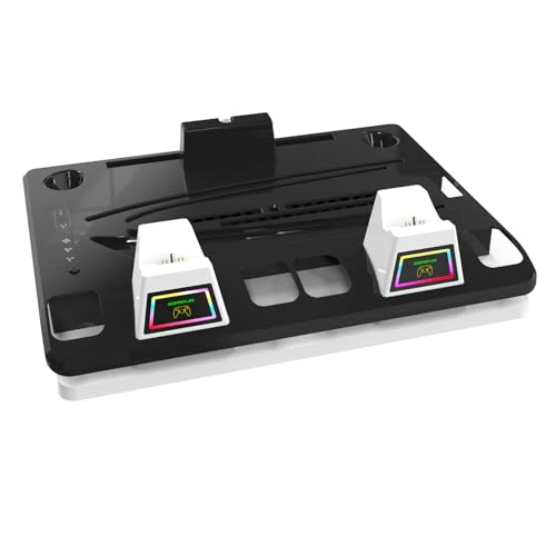 Gaminja For Ps5 Cooling Stand Playstation 5 Accessories Ps5 Cooling Station with Charger Ps Portal Charging Dock Rgb Cooling Station for Ps5/Slim/Pro Disc & Digital Dual Controller Charging (White) - color: White