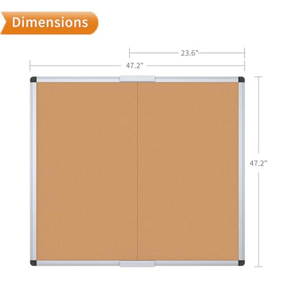 VIZ-PRO Large Cork Bulletin Board/Foldable Noticeboard, 48 X 48 Inches, Silver Aluminium Frame - size: 48 X 48 Inches
