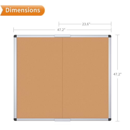 VIZ-PRO Large Cork Bulletin Board/Foldable Noticeboard, 48 X 48 Inches, Silver Aluminium Frame - size: 48 X 48 Inches