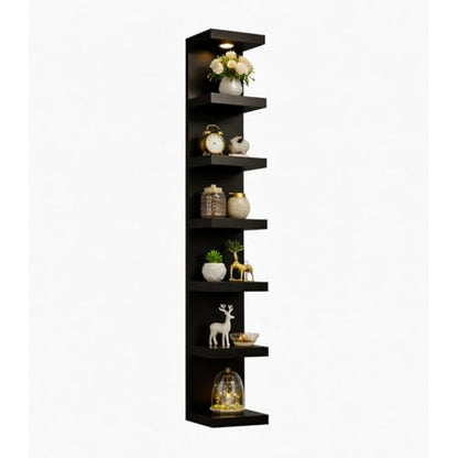 7 Tier Wall Shelf Unit,Black Lack Wall Shelf,Display Floating Shelf with LED Remote Control Light - color: Black