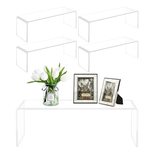 4 Pack Large Acrylic Display Stand,12'' x 4'' x 4'' Thickened Clear Rectangular Cupcake Holder Perfume Organizer Stand, Large Shelf Risers Desktop Display Stand for Decor Display,Figure,Cupcake