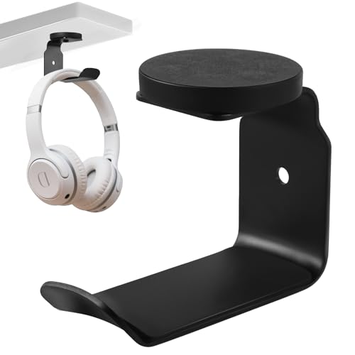 Magnetic Headphone Holder, Large Headset Hooks, Aluminum Headphone Hanger for Desk & Table, Headphone Mount Stand with Rubber Pad, Compatible with All Computer/Gaming Headsets (Black)