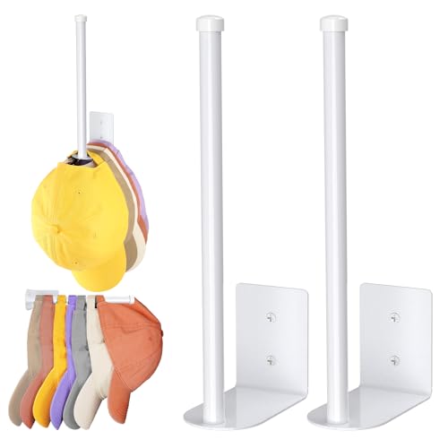 2 Pack White Hat Racks for Baseball Caps, Stainless Steel Hat Organizer for Baseball Cap, Hat Holder Storage Organizer, Hat Hanger Strong Adhesive/Wall Drilled for Door, Bedroom, Closet(8.26 in) - color: White, size: 2 Pack 8.26 in