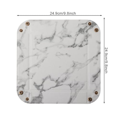 Valet Tray Desktop Storage Organizer – Premium PU Leather Catchall Bedside Vanity Tray Nightstand Caddy Holder for Remote Controller, Keys, Phone, Wallet, Coin, Jewelry,Marble White - color: Marble White
