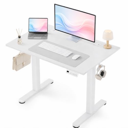 Claiks Electric Standing Desk 40 x 24 Inches, Adjustable Height Motorized Sit Stand Desk with 3 Memory Presets & Cable Management, Space-Optimized Computer Workstation for Home Office & Bedroom, White - color: White, size: 40 Inch