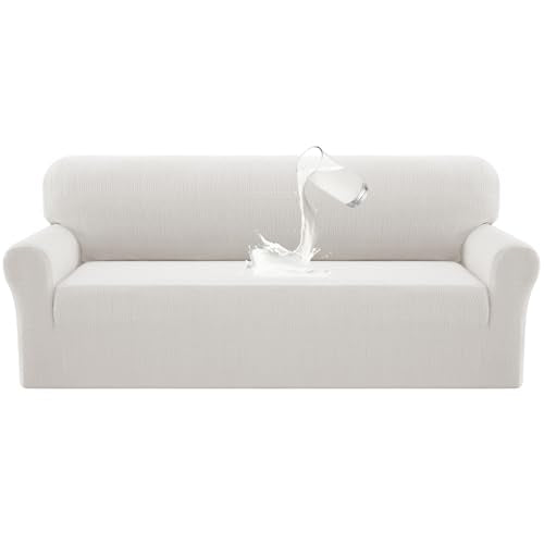 PrinceDeco 100% Waterproof Couch Covers for 3 Cushion Sofas,Stretch Jacquard Fitted Couch Seat Covers,Sofa Covers Washable Furniture Protector for Kids, Pets, Dog (Sofa Seat Width 52"-58", Pale Oak) - color: Paleoak, size: 2.5 Seat (Seat Width 52"-58")