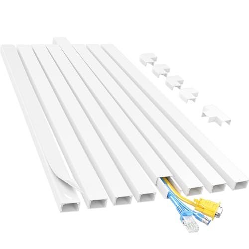 Yecaye Cord Hider, 113in Medium Cord Covers for Wires on Wall, Cord Organizer for 2-3 Wires, Easy Install Cable Management Kit, TV Cable Hider for Home Office, W0.95in H0.55in, White - color: White, size: Medium