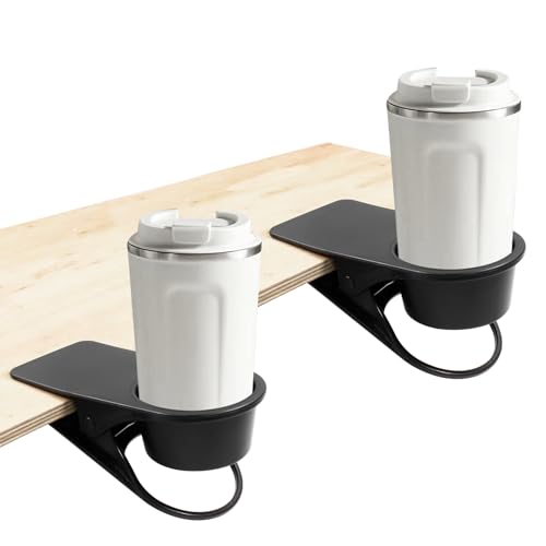 Jiozermi 2Pcs Drinking Cup Holder Clip, Desk Drink Holder Clip Adirondack Chair Cup Holder with Clip Cup Clip Holder for Water Drink Beverage Soda Coffee Cup(Black) - color: 2Pcs Black（Without Side Hole）