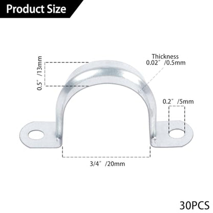 3/4 Inch（20 mm） Reinforced Rigid Pipe Strap,30 PCS 2 Holes U Bracket Cable Clamp Hanger,Zinc Coated Tension Tube Clip,Conduits Strap Clamps for Pipe Fixing on Various Surfaces - size: 3/4Inch(20mm) 30PCS