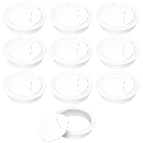 2-3/8" Spring Desk Grommet, JTemgle Plastic Cable Hole Cover Computer Table Cord Wire Organizer Caps Desktop Cord Management for Home Office TV Stands Tabletops - White, 10 Pcs - color: White, size: 2-3/8" / 60mm