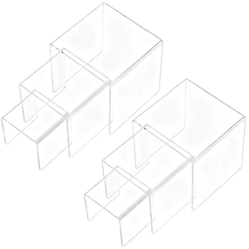 Chuangdi 2 Sets Acrylic Display Risers, Product Stand, Jewelry Display Riser Shelf Showcase Fixtures for Dessert Cupcake Candy Figure Treat Action Showcase(Clear,Medium Set) - color: Clear, size: Medium Set