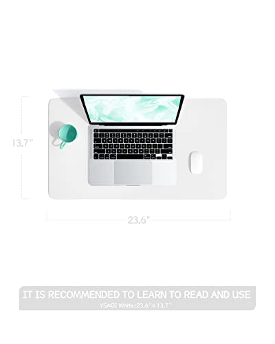 YSAGi Non-Slip Leather Desk Pad, Waterproof Laptop Computer Desk Keyboard Mat, Table Protector Blotter Mat, Large Mouse Pad for Office/Work/Home/Decor(White, 23.6" x 13.7") - color: White, size: 23.6" x 13.7"