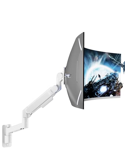 ARES WING Monitor Wall Mount for 24-57 Inch Ultrawide Gaming Screens, Premium Heavy Duty Monitor Arm Holds 60 lbs, Full Motion Gas Spring, Bearing Head for Easy Adjustment, 75/100 VESA Mount, White - color: White, size: Single Monitor Arm