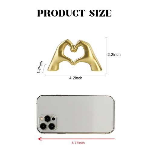 Small Gold Hand Heart Sculpture Home Decor for Living Room Bedroom Office | Resin Heart Gesture Statue Gifts Merch for Women Girls Wedding Birthday Love Finger Statue for Shelf Bookshelf Coffee Table - size: X-Small