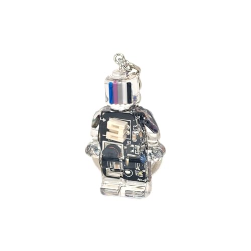 Upcycled Circuit Board Robot Keychain, Handmade Real PCB Resin Charm, Unique Cyberpunk Gift for IT - color: Black