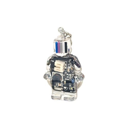 Upcycled Circuit Board Robot Keychain, Handmade Real PCB Resin Charm, Unique Cyberpunk Gift for IT - color: Black