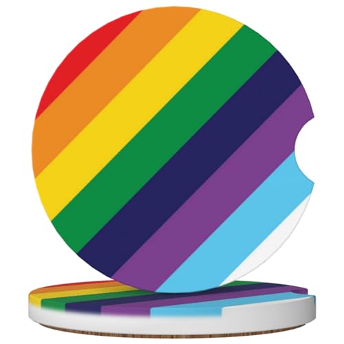 2 Pack Car Cup Holder Pride Rainbow Coasters Absorbent Ceramic Coaster for Cup Holders Fashion Car Interior Accessories for Men Drink Coaster for Women - color: Pride Rainbow