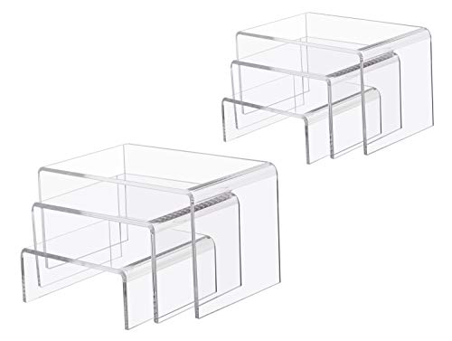 Jusalpha 6 -Piece Strong Clear Acrylic Rectangular Riser For Retail, Shelf Showcase Fixtures for Jewelry, Display Stand for Amiibo Funko POP Figures, Cupcakes, Food Display (2) - size: Medium, 2 Sets