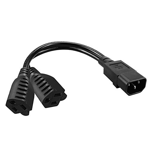 IEC 320 C14 to Dual 5-15R Power Splitter Cord, C14 to 2 * 5-15R,1FT/0.32M, 10A 250V, C14 Male to 2 NEMA 5-15R Female Y Adapter Cable for Server, PDU, UPS, Desktop, and Office Devices - color: C14 to 2* 5-15R