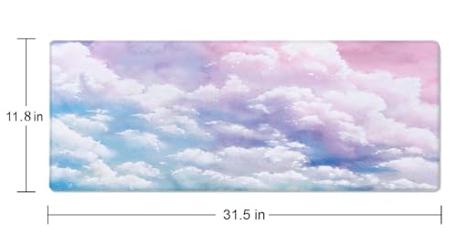 Cute Watercolor Pastel Sky Mouse Pad (31.5 × 11.8 × 0.12 inch) Extended Large Mouse Mat Desk Pad, Stitched Edges Mousepad,Non-Slip Rubber Base,Gaming Mouse Pad XL - color: Cute Watercolor Pastel Sky