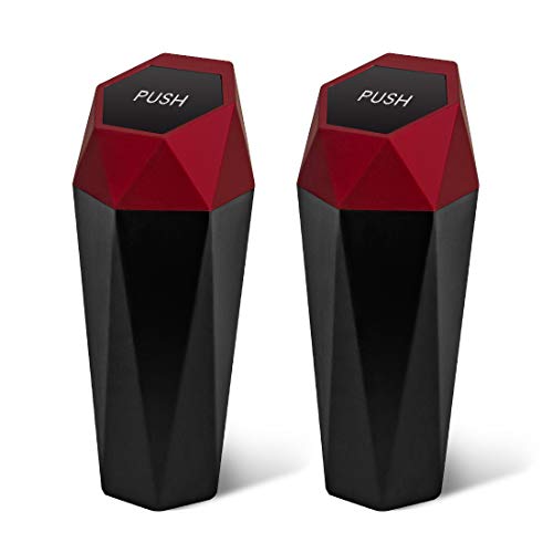 Car Trash Can with Lid - 2-Pack, Interior Accessories for Vehicles, Leakproof Garbage Can with 30 Detachable Trash Bags, Multipurpose Organizers and Storage Solutions for Home and Office - color: Red