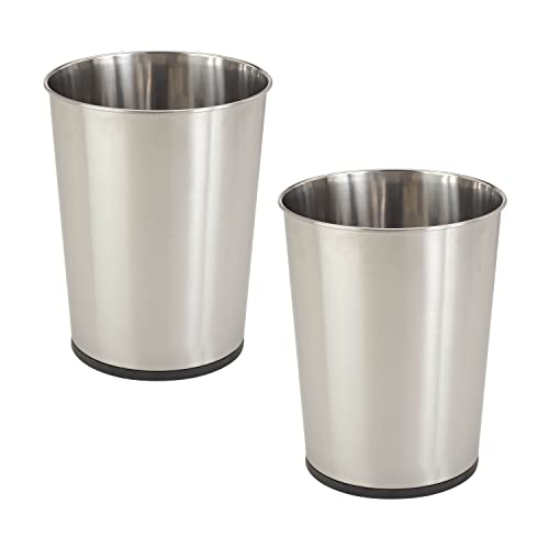 Bath Bliss 5 Liter Small Wastebasket | 2 Pack | Round Open Top | Trash Can | Bathroom | Bedroom | Kitchen | Office | Dorm | Disposal Waste Bin | Garbage | Stainless Steel - color: Stainless Steel, size: 2 Pack
