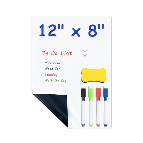 M&G Magnetic Dry Erase Board for Fridge, 12”x 8” Fridge Whiteboard for Kitchen, Small White Board Set with 4 Markers and Eraser, to Do List, Family Schedule Planning Board - size: 12"W x 18"H