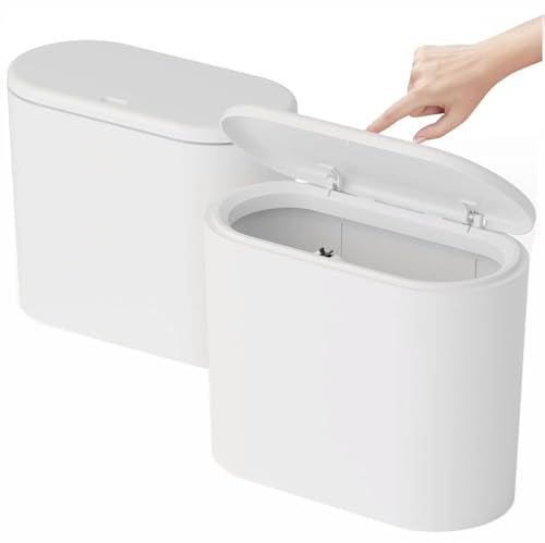 White 12 Liter Rectangular Plastic Small Garbage Can With Lid,2 Pack 3.17 Gallon Slim Bathroom Trash Can with Lid and Dog Proof Garbage Can and Wastebasket,Lidded Trashcan for Bedroom,Rv,Dorm,Office - color: White, style: Pack of 2