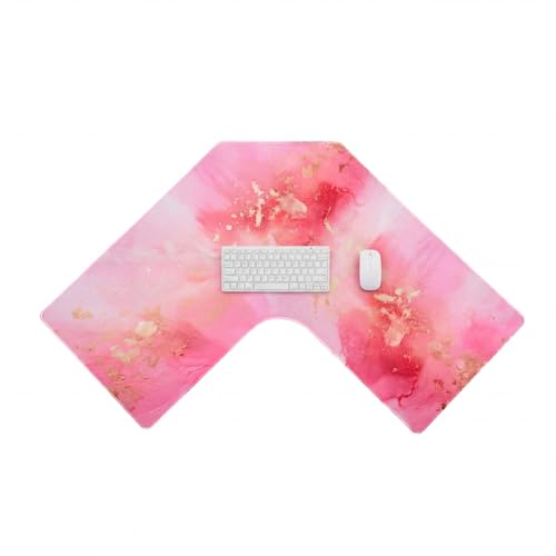 Relaxweex L Shaped Desk Mat for 90° Corner Desks, 26" x 26" Pink Waterproof Mouse Pad with 18" Inner Corner, Non-Slip Rubber Desk Protector for Office & Gaming - color: Pink, size: 26" x 26"