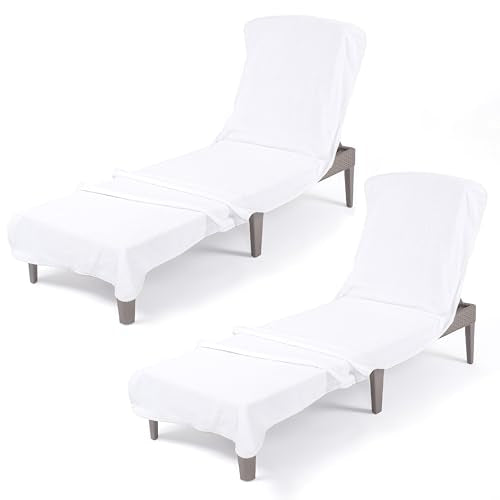 American Soft Linen 2 PACKED Chaise Lounge Covers with Pocket, 86"x32" Oversized Beach Pool Lounge Chair Towels (White Chair Towel, 2 PIECE) - color: White Chair Towel, size: 2 PIECE