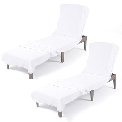 American Soft Linen 2 PACKED Chaise Lounge Covers with Pocket, 86"x32" Oversized Beach Pool Lounge Chair Towels (White Chair Towel, 2 PIECE) - color: White Chair Towel, size: 2 PIECE