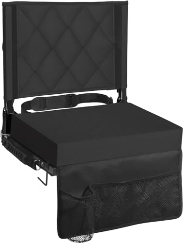 Sheenive Stadium Seats for Bleachers with Back Support, Bleacher Seats with Backs and Cushion Wide, Padded Portable Folding Comfort Stadium Chair with Shoulder Strap for Football Baseball Games - color: Black