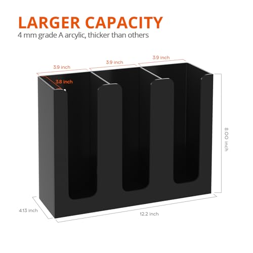 Richboom Acrylic Coffee Cup and Lid Storage Organizer Holder, 3 Compartments, Black - color: Black-3 Compartment