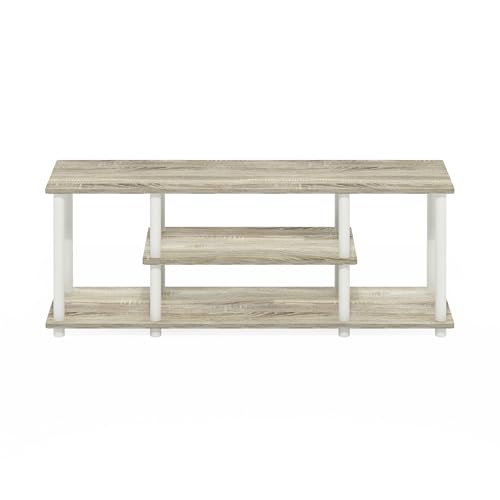 Furinno Turn-N-Tube No Tools 3D 3-Tier Entertainment TV Stand up to 50 inch TV, Round Tubes, Oak - color: Oak/White, size: 50 inch