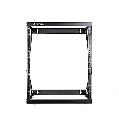 AEONS 12U 2-Post Wall Mount Open Frame 19-Inch IT Network Server A/V Equipment Rack 18” Depth 12-24 Threaded 150lbs Weight Capacity, Black - style: 12U-2Post